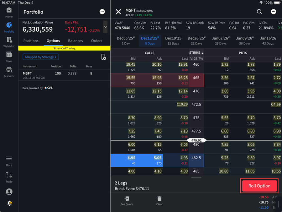 The roll optiono button on the ipad. 